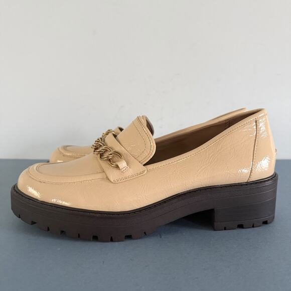 Sam Edelman Taelor Chain Lug Sole Patent Leather Wheat Platform Loafers - Picture 5 of 9